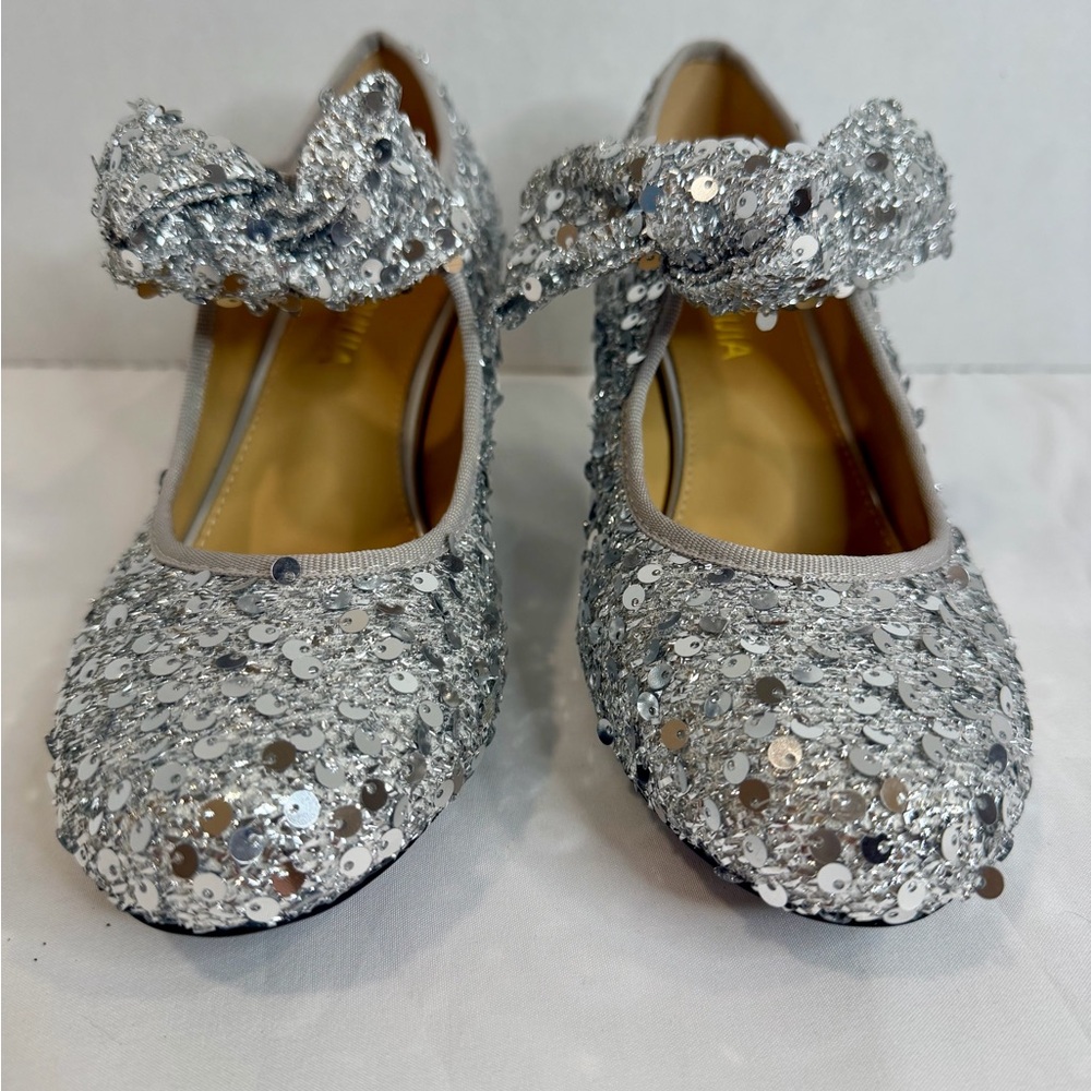 Silver Sequin Mary Jane Heels Glitter Pumps Party Wedding Shoes - Picture 3 of 13